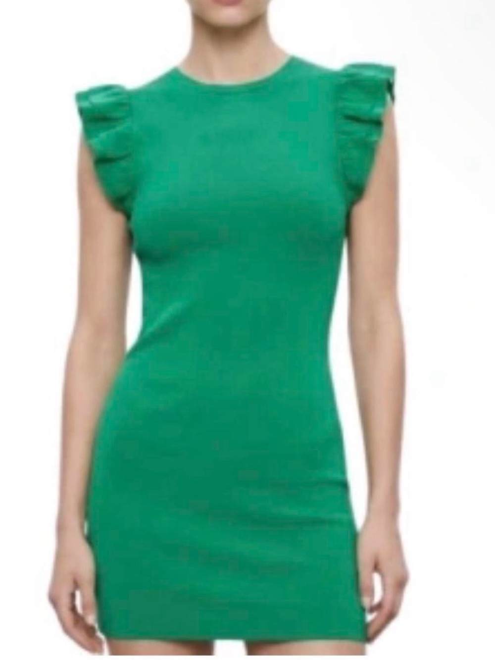 Zara Green Ruffle Sleeve Knit Dress